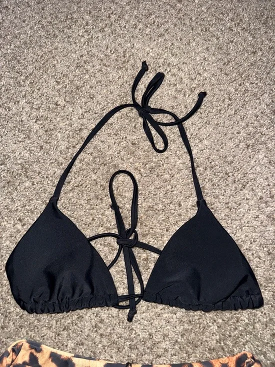 Black Triangle SHEIN Bikini Top with Leopard Print High-Cut zaful Bottoms size s - Picture 2 of 14